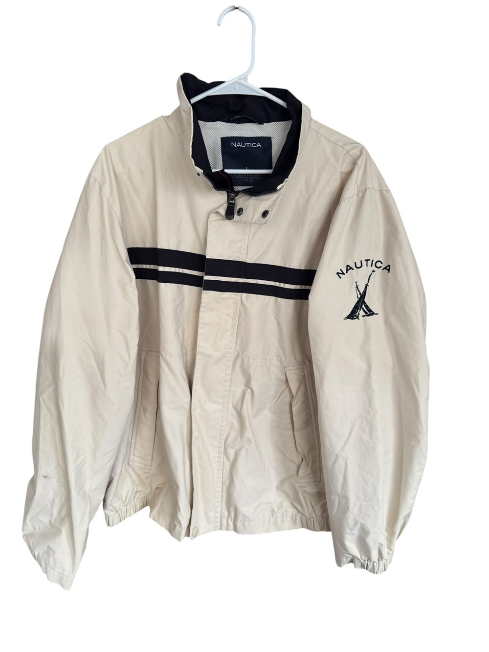 Nautica Cream and Blue Windbreaker Jacket size large